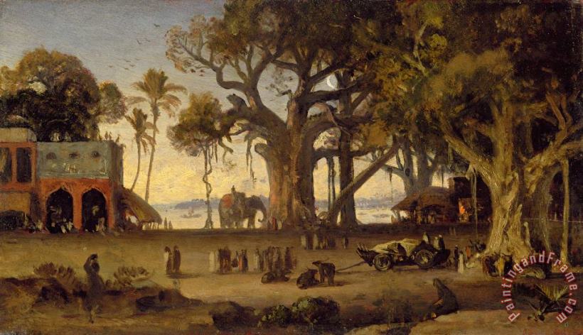 Johann Zoffany Moonlit Scene of Indian Figures and Elephants among Banyan Trees Art Print