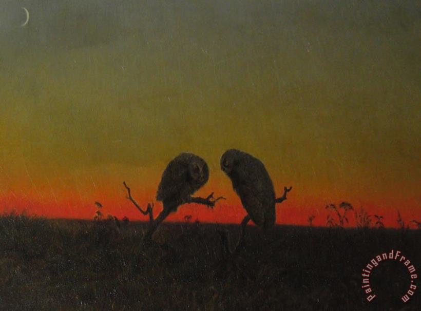 Martin Johnson Heade Two Owls at Sunset Art Print