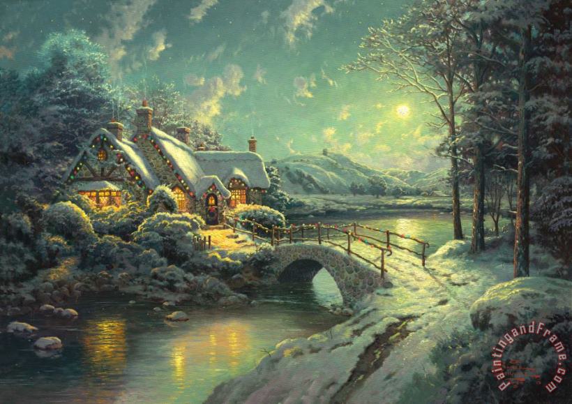 Christmas Moonlight painting - Thomas Kinkade Christmas Moonlight Art Print