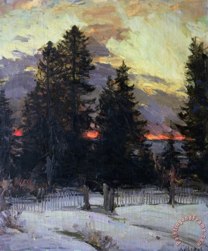 Abram Efimovich Arkhipov Sunset over a Winter Landscape Art Painting