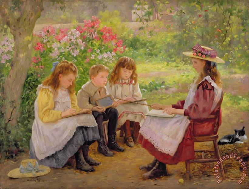 Ada Shirley Fox Lesson in the Garden Art Painting