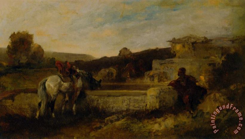 Adolf Schreyer At The Watering Hole Art Painting