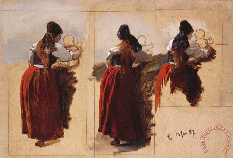 Adolph Tidemand & Hans Gude Studies of a Woman From Rugen Art Painting