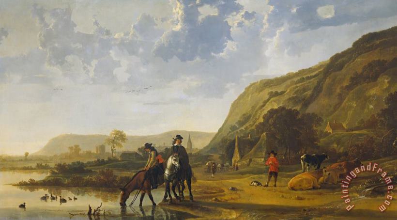 River Landscape with Riders painting - Aelbert Cuyp River Landscape with Riders Art Print