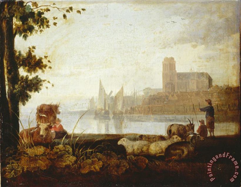 View on The Maas painting - Aelbert Cuyp View on The Maas Art Print