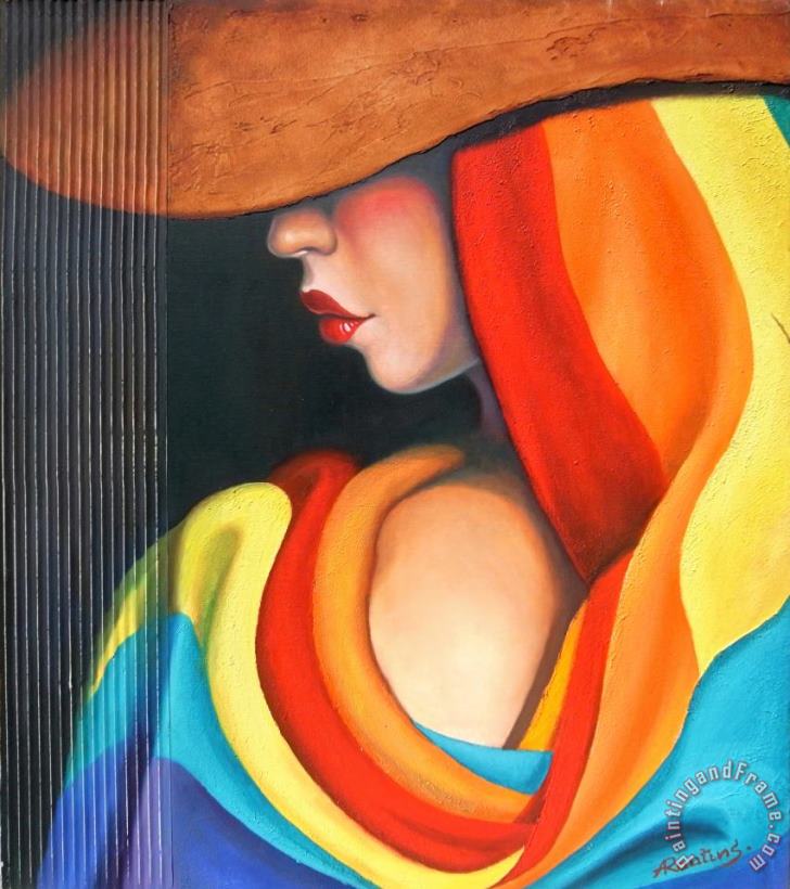 Woman with Hat painting - Agris Rautins Woman with Hat Art Print