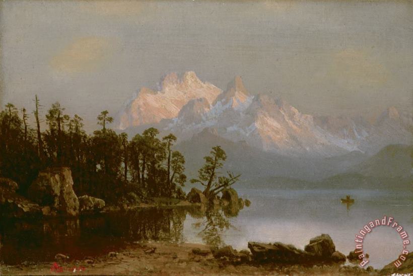 Albert Bierstadt Mountain Canoeing Art Painting