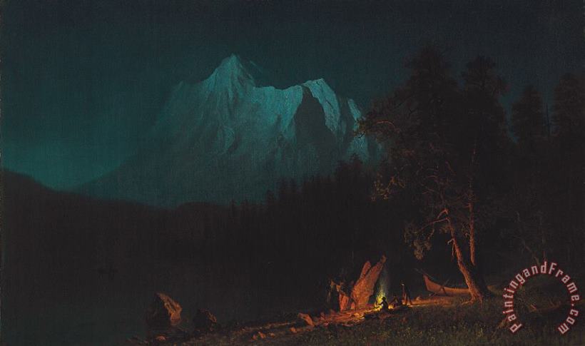 Albert Bierstadt Mountainous Landscape By Moonlight Art Painting