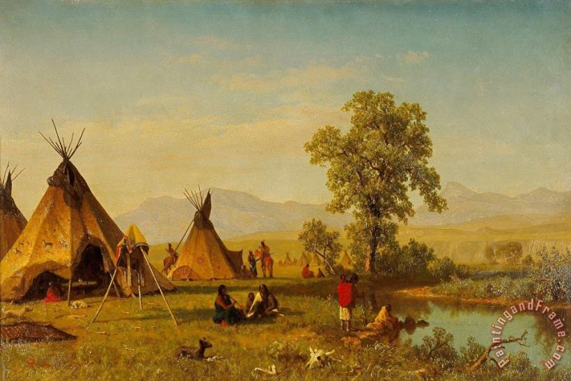 Sioux Village Near Fort Laramie, 1859 painting - Albert Bierstadt Sioux Village Near Fort Laramie, 1859 Art Print