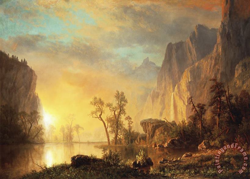 Albert Bierstadt Sunset in the Rockies Art Painting