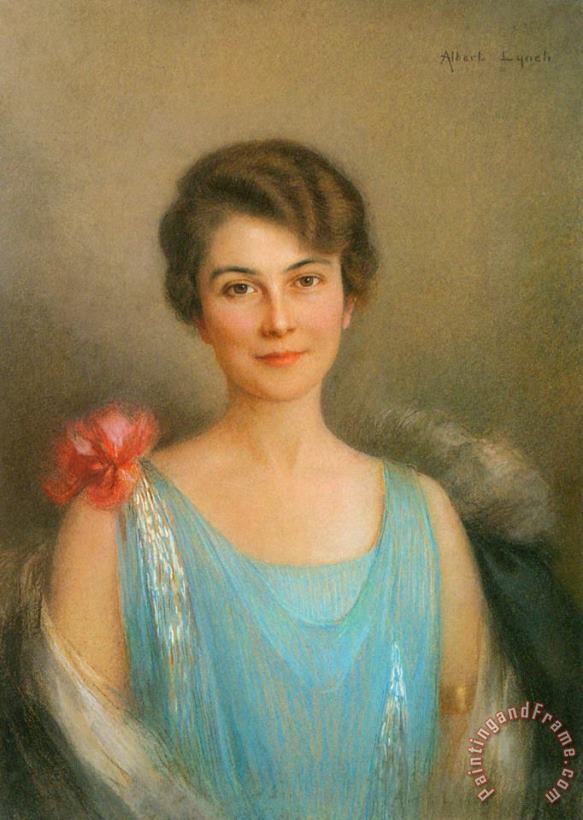 Albert Lynch A Portrait of a Lady in Blue Art Painting