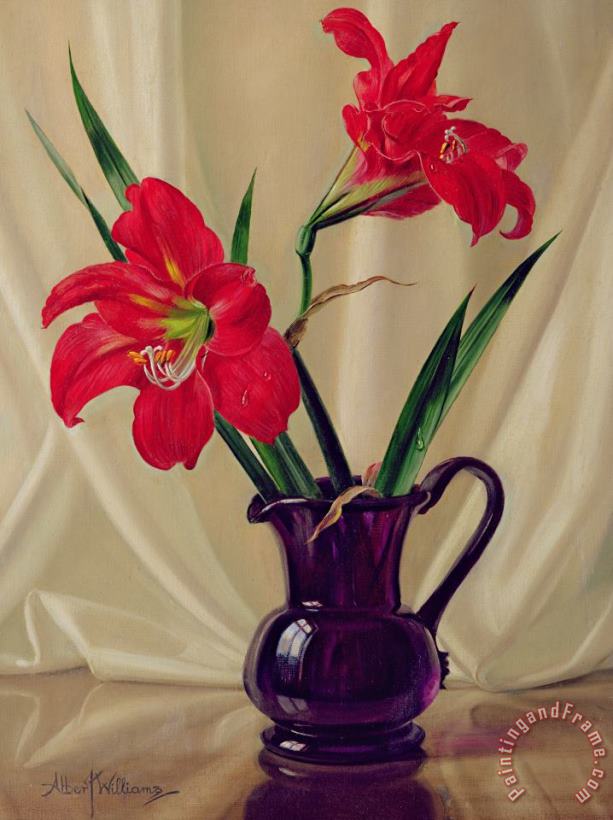 Amaryllis Lillies in a Dark Glass Jug painting - Albert Williams Amaryllis Lillies in a Dark Glass Jug Art Print