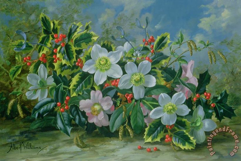 Albert Williams Christmas Roses And Holly Art Print