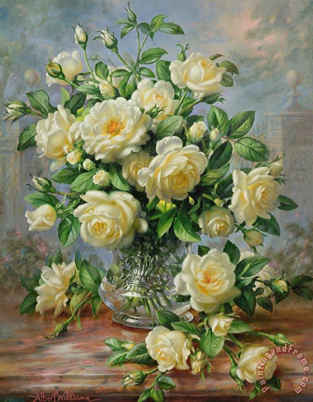 Princess Diana Roses in a Cut Glass Vase painting - Albert Williams Princess Diana Roses in a Cut Glass Vase Art Print