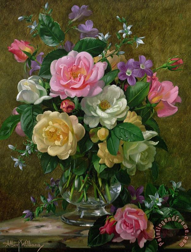 Albert Williams Roses In A Glass Vase Art Painting