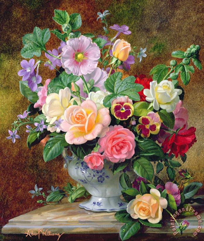 Albert Williams Roses Pansies And Other Flowers In A Vase painting