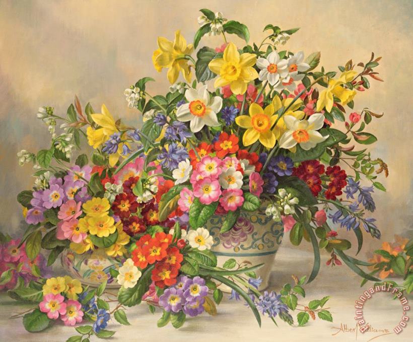 Spring Flowers and Poole Pottery painting - Albert Williams Spring Flowers and Poole Pottery Art Print