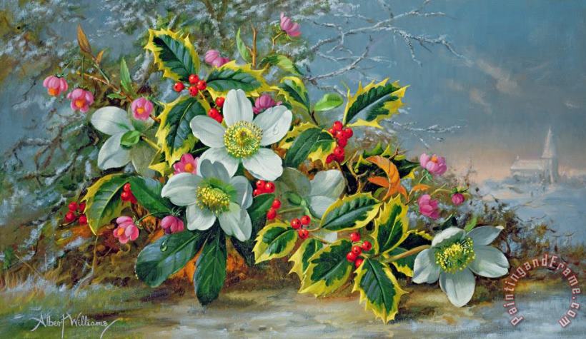 Albert Williams Winter Roses In A Landscape Art Painting