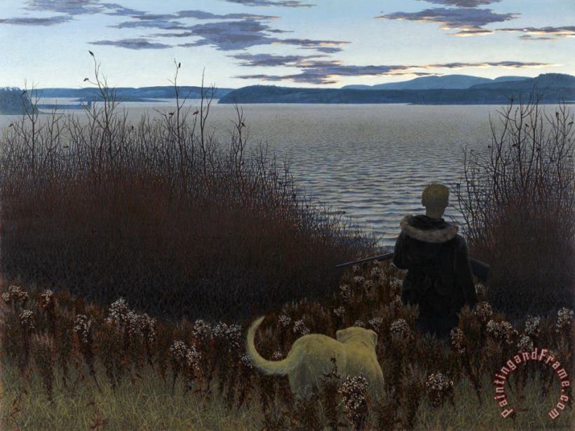 Dog, Boy And St. John River painting - Alex Colville Dog, Boy And St. John River Art Print