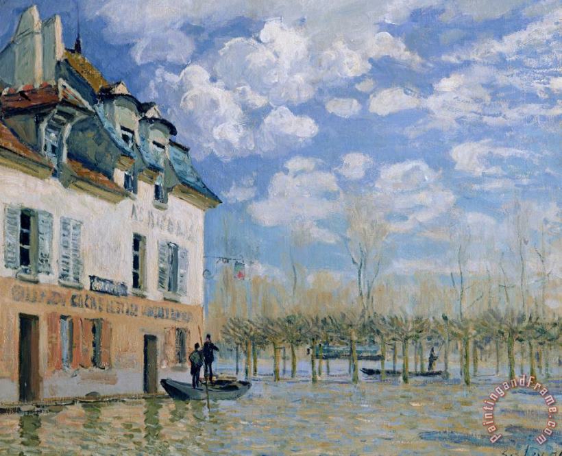 The Boat in The Flood, Port Marly painting - Alfred Sisley The Boat in The Flood, Port Marly Art Print