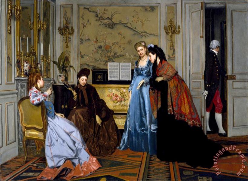 Alfred Stevens Elegant Figures in a Salon Art Painting