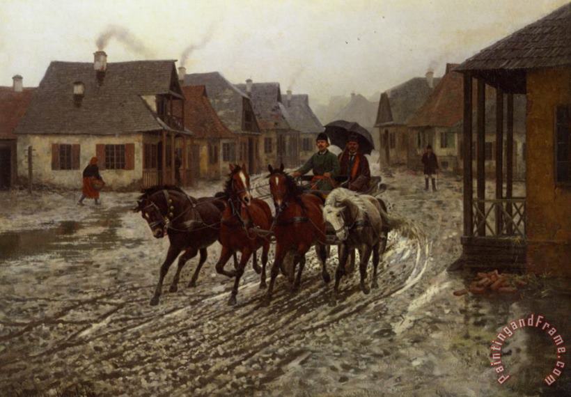 Alfred von Wierusz Kowalski A Journey in The Rain Art Painting
