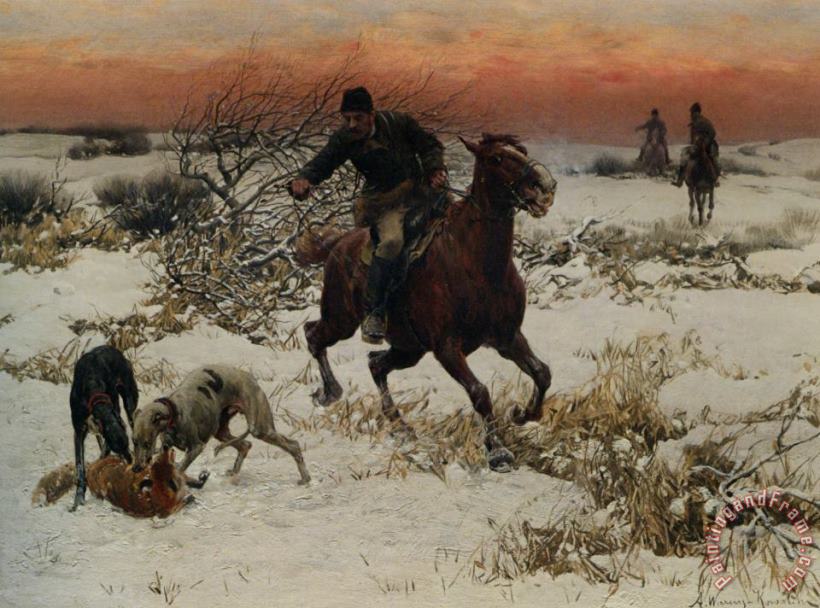 The Hunters painting - Alfred von Wierusz Kowalski The Hunters Art Print