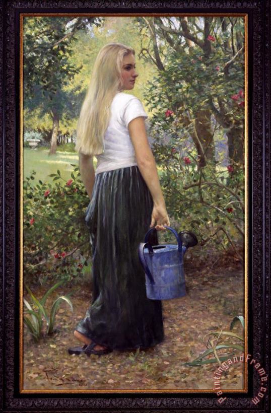 Watering Girl painting - Allan R. Banks Watering Girl Art Print