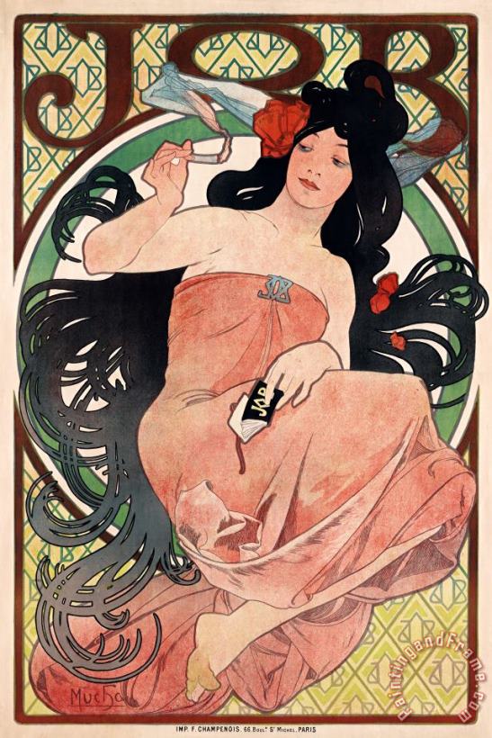 Art Nouveau Poster of Woman, Advertising Job Cigarette Papers painting - Alphonse Maria Mucha Art Nouveau Poster of Woman, Advertising Job Cigarette Papers Art Print