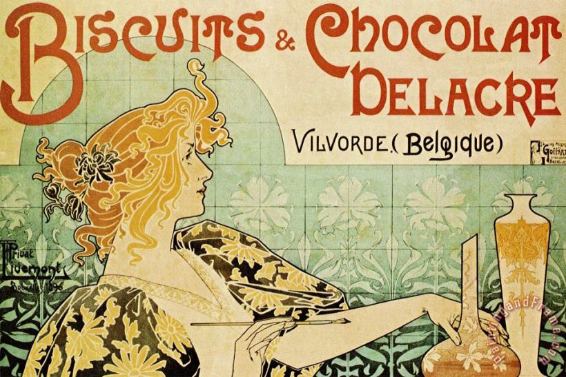 Biscuits And Chocolate Delcare painting - Alphonse Marie Mucha Biscuits And Chocolate Delcare Art Print