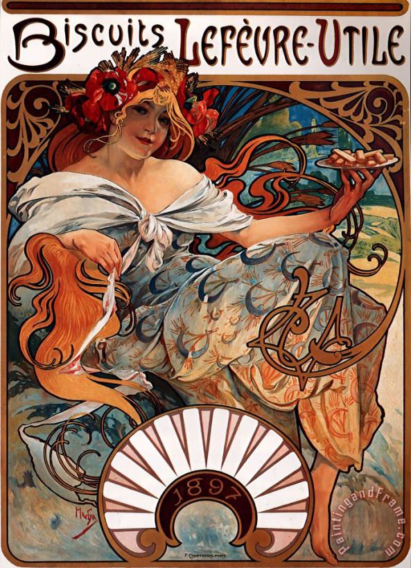Biscuits Lefevre Utile 1896 painting - Alphonse Marie Mucha Biscuits Lefevre Utile 1896 Art Print