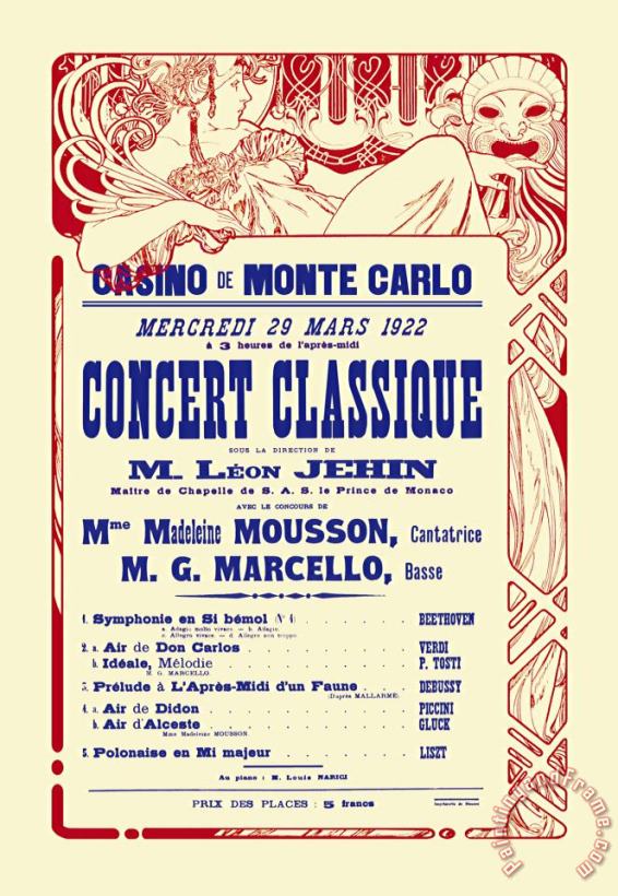 Alphonse Marie Mucha Concert at The Monte Carlo Casino Art Print