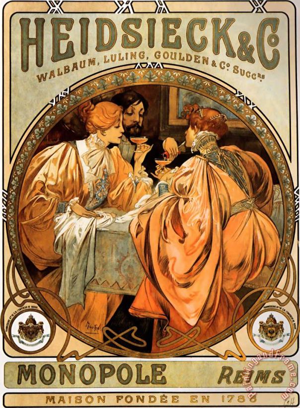 Heidsieck 1901 painting - Alphonse Marie Mucha Heidsieck 1901 Art Print