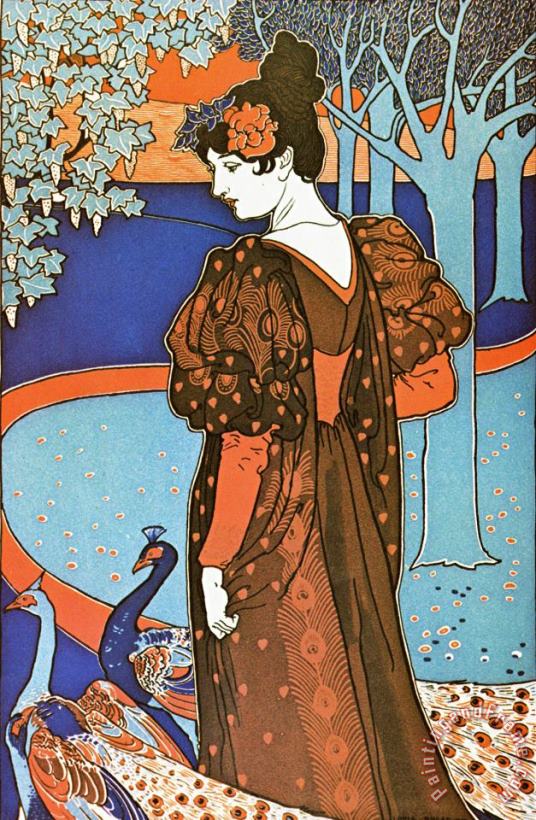 Alphonse Marie Mucha Woman with Peacocks Art Painting