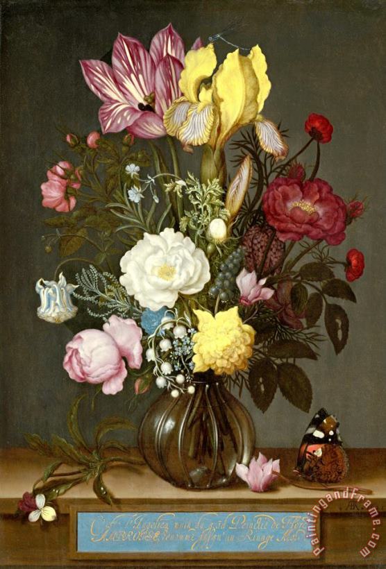 Ambrosius Bosschaert the Elder Bouquet of Flowers in a Glass Vase Art Painting