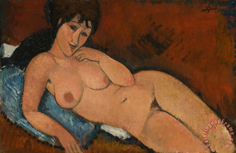 Amedeo Modigliani Nude On A Blue Cushion Art Print