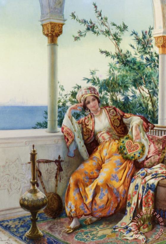 A Turkish Beauty Resting on a Terrace painting - Amedeo Momo Simonetti A Turkish Beauty Resting on a Terrace Art Print