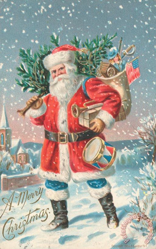 American Christmas Card painting - American School American Christmas Card Art Print