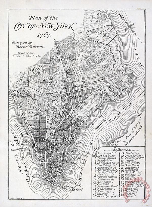 Plan of the City of New York painting - American School Plan of the City of New York Art Print