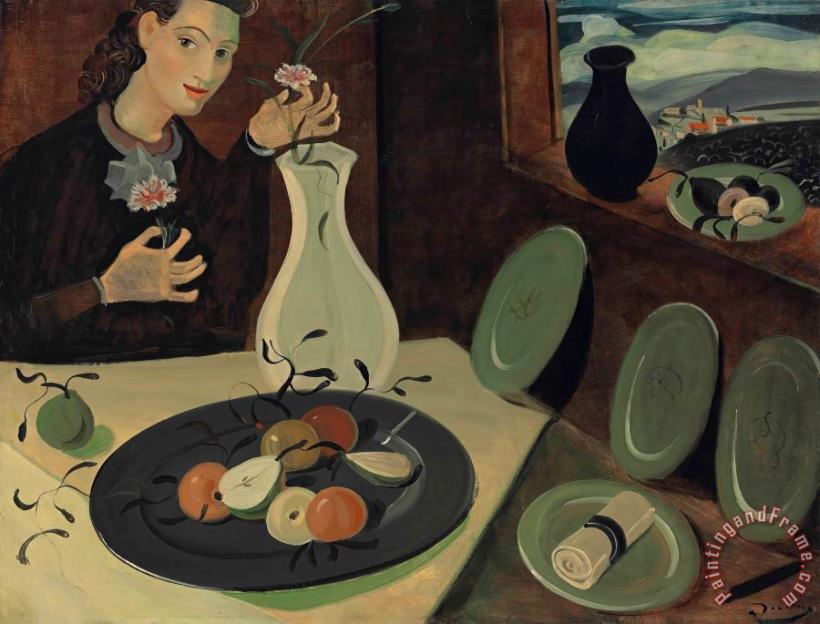 Andre Derain Assiette De Fruits Et Femme Disposant Des Fleurs Dans Un Vase Art Painting