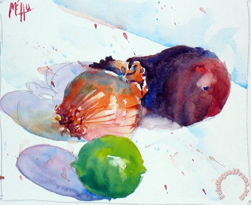 Avocado onion and lemon painting - Andre Mehu Avocado onion and lemon Art Print
