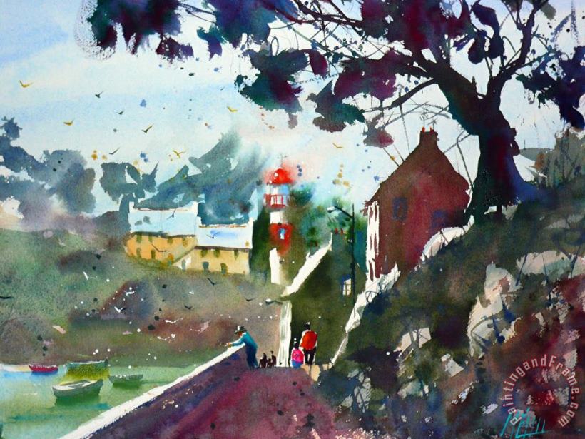 Doelan the red lighthouse painting - Andre Mehu Doelan the red lighthouse Art Print