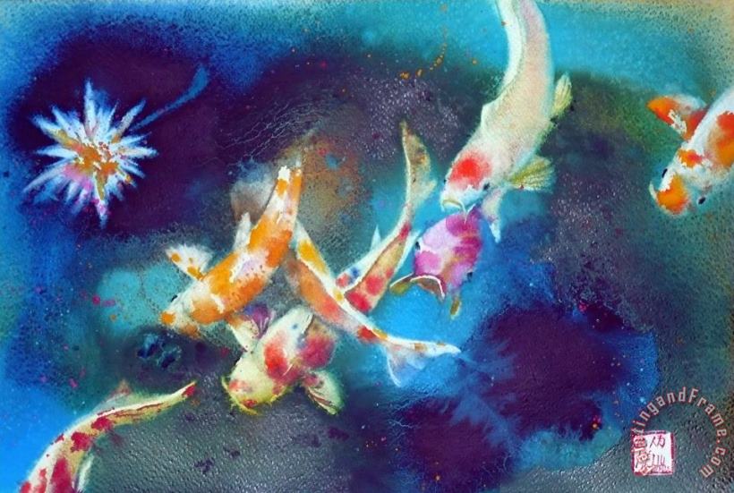 Garland of Koi fishes painting - Andre Mehu Garland of Koi fishes Art Print