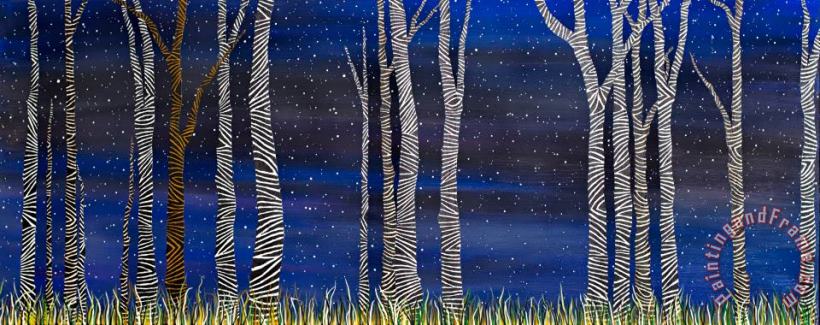 Starry Night in the Zebra Forrest painting - Andrea Youngman Starry Night in the Zebra Forrest Art Print