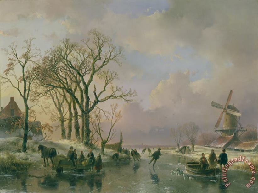 Andreas Schelfhout Skating in Holland Art Painting