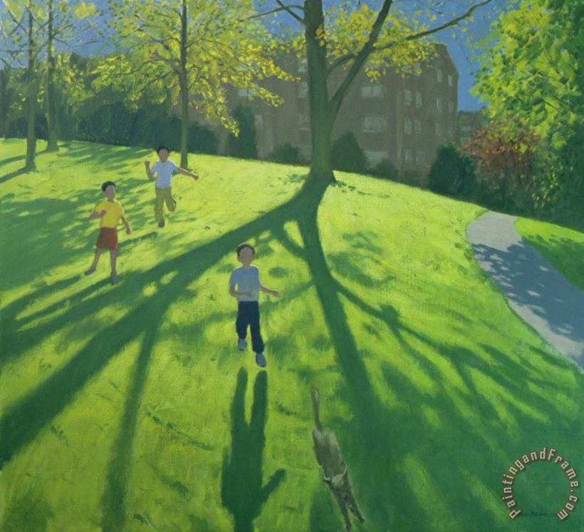 Children Running in the Park painting - Andrew Macara Children Running in the Park Art Print