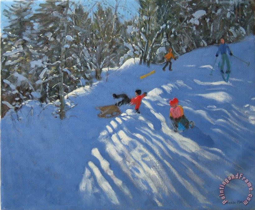 Falling off the Sledge painting - Andrew Macara Falling off the Sledge Art Print