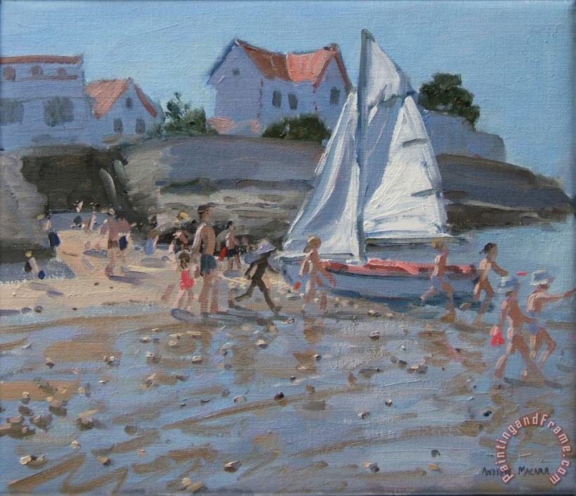 White sailboat painting - Andrew Macara White sailboat Art Print