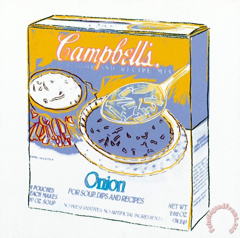 Campbell's Soup Box: Onion painting - Andy Warhol Campbell's Soup Box: Onion Art Print