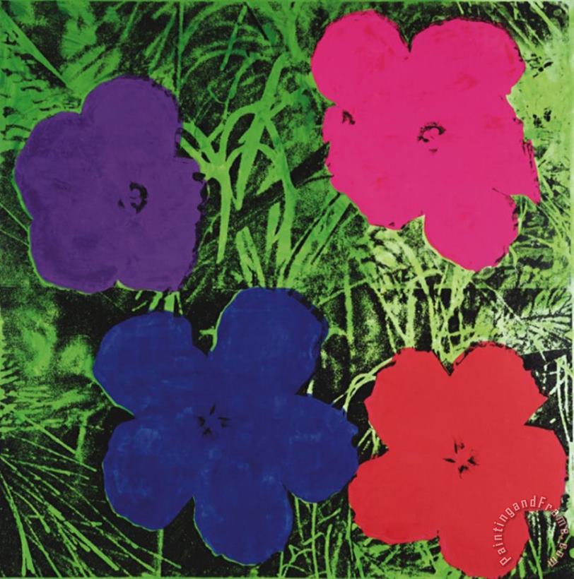 Andy Warhol Flowers C 1964 1 Purple 1 Blue 1 Pink 1 Red Art Painting